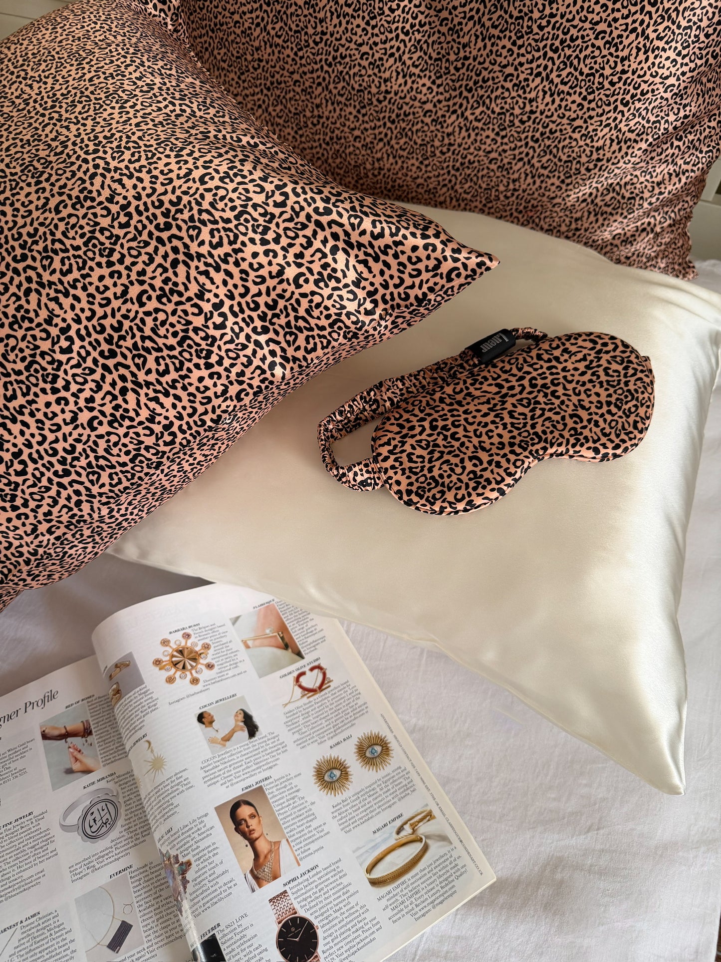 Silk Eye Mask in Rose Gold Leopard
